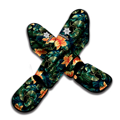 Tropical Leaf And Hawaiian Flower Print Muay Thai Shin Guard