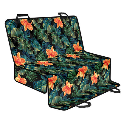 Tropical Leaf And Hawaiian Flower Print Pet Car Back Seat Cover