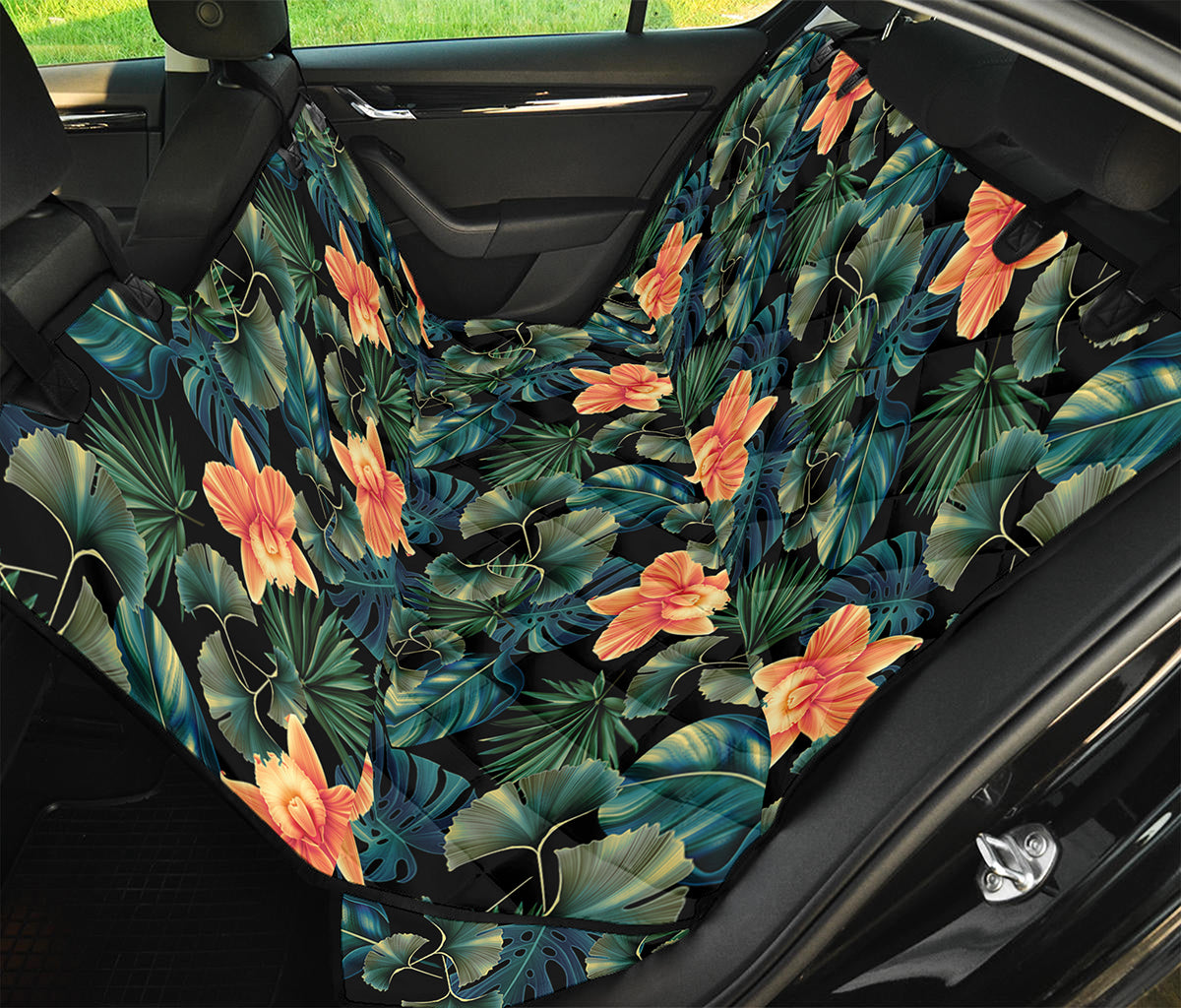 Tropical Leaf And Hawaiian Flower Print Pet Car Back Seat Cover