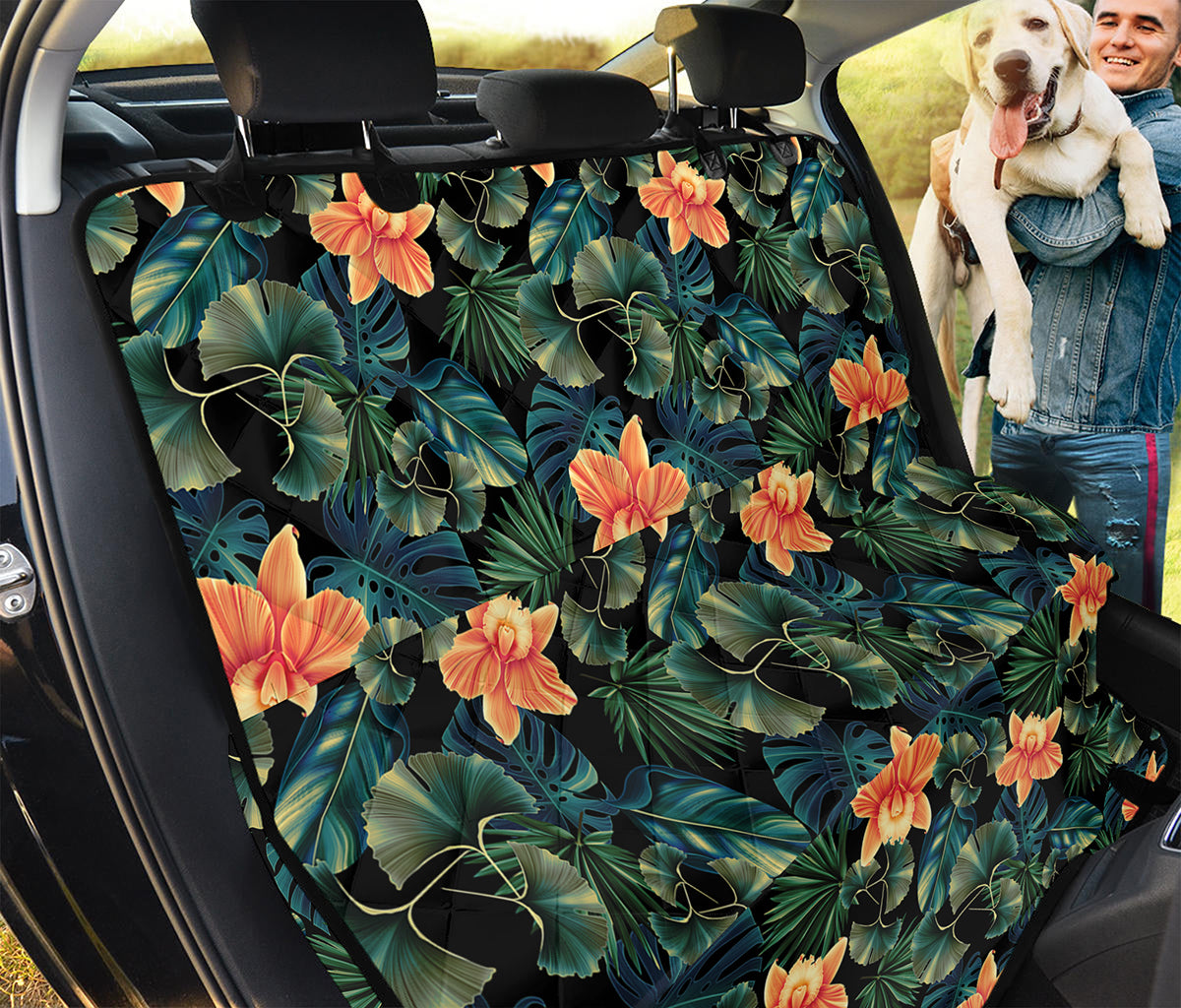 Tropical Leaf And Hawaiian Flower Print Pet Car Back Seat Cover