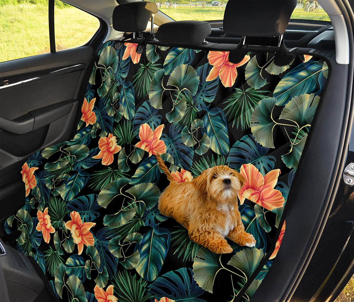 Tropical Leaf And Hawaiian Flower Print Pet Car Back Seat Cover