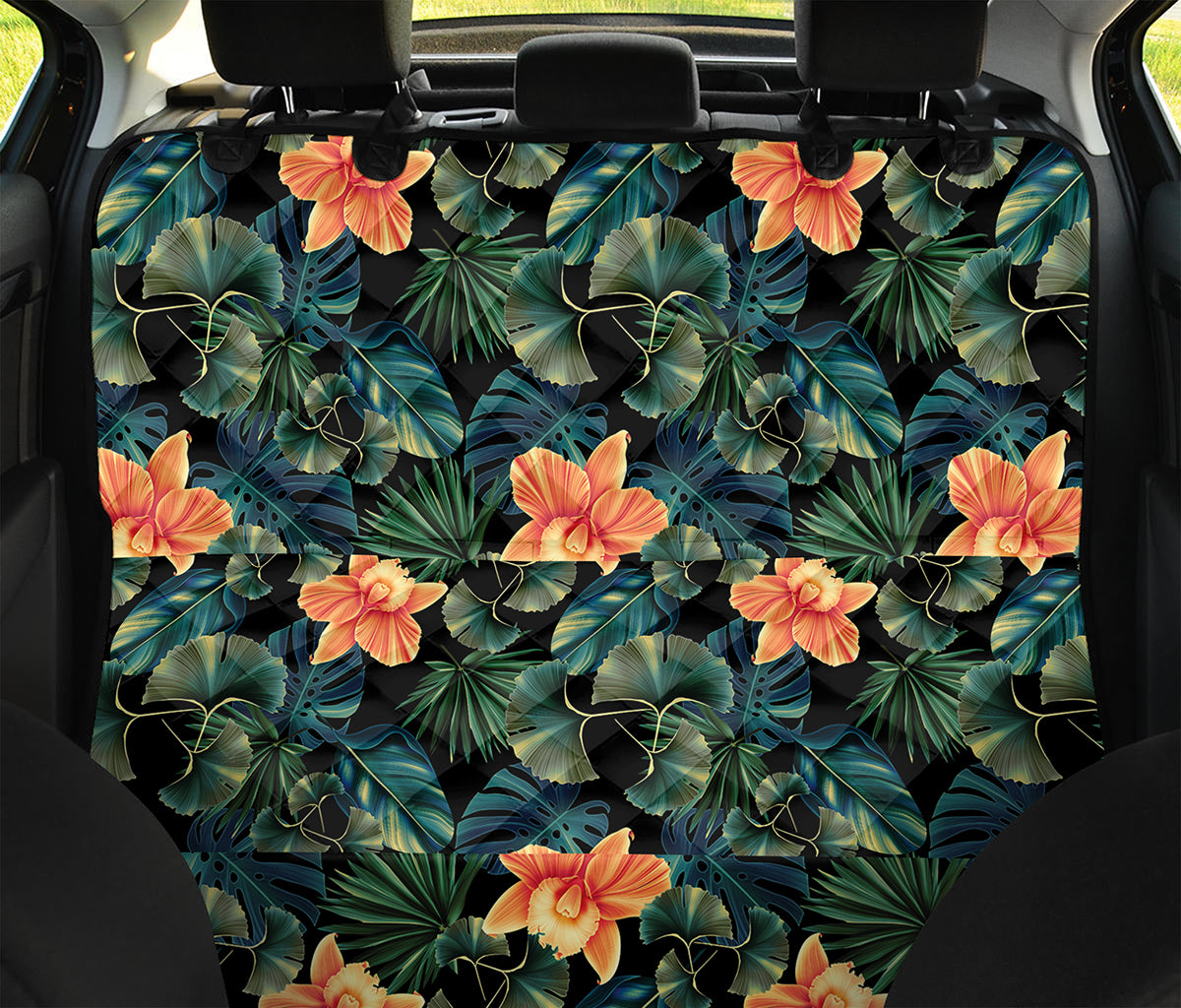 Tropical Leaf And Hawaiian Flower Print Pet Car Back Seat Cover
