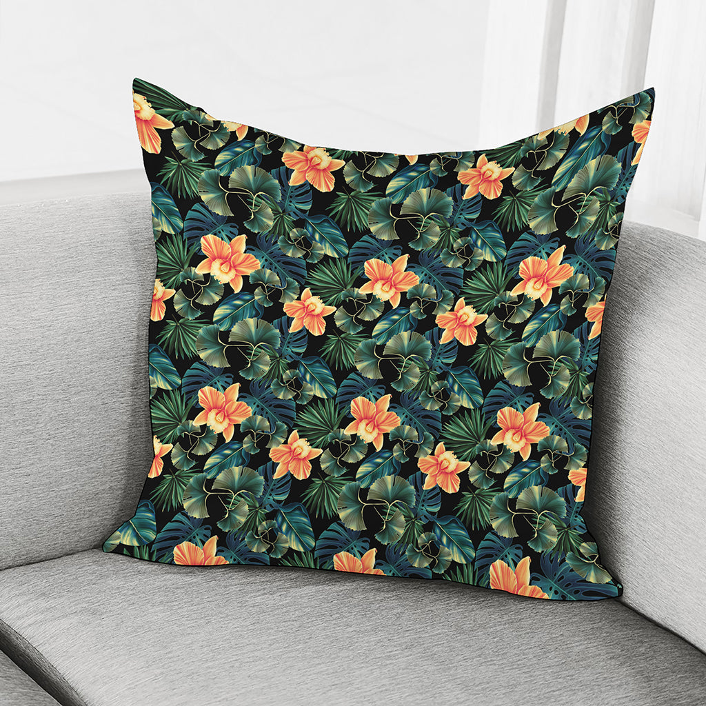 Tropical Leaf And Hawaiian Flower Print Pillow Cover