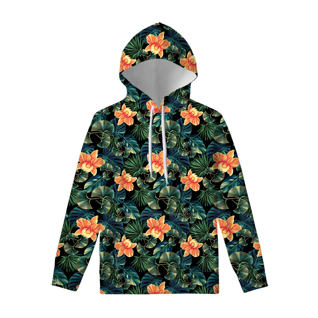 Tropical Leaf And Hawaiian Flower Print Pullover Hoodie