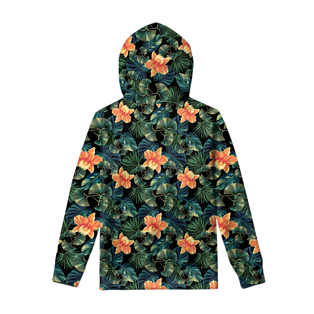 Tropical Leaf And Hawaiian Flower Print Pullover Hoodie