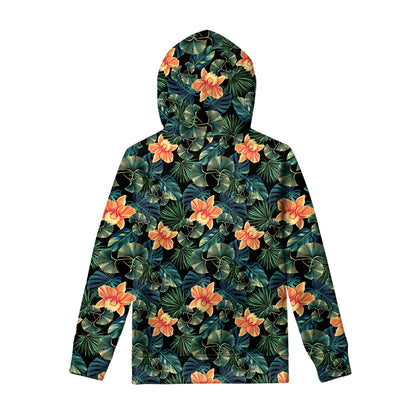 Tropical Leaf And Hawaiian Flower Print Pullover Hoodie
