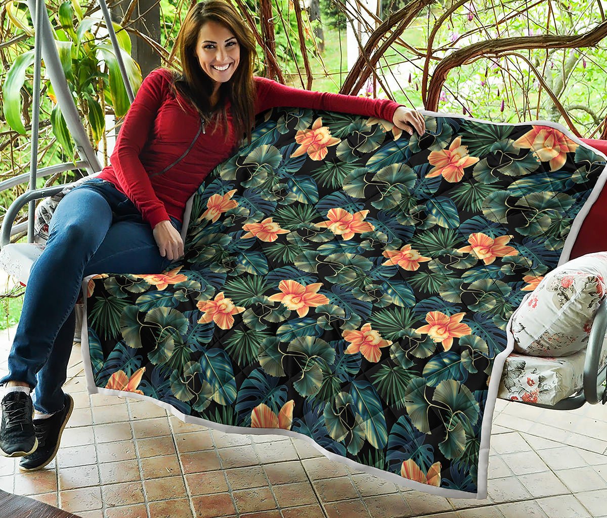 Tropical Leaf And Hawaiian Flower Print Quilt