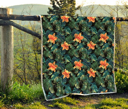 Tropical Leaf And Hawaiian Flower Print Quilt
