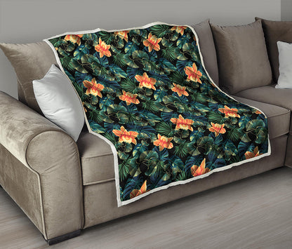 Tropical Leaf And Hawaiian Flower Print Quilt