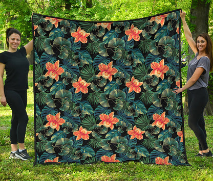 Tropical Leaf And Hawaiian Flower Print Quilt
