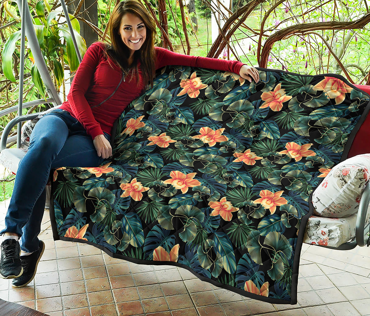 Tropical Leaf And Hawaiian Flower Print Quilt