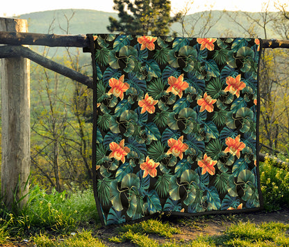 Tropical Leaf And Hawaiian Flower Print Quilt