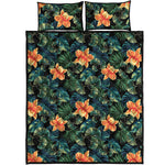 Tropical Leaf And Hawaiian Flower Print Quilt Bed Set