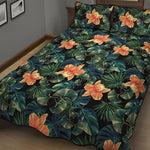 Tropical Leaf And Hawaiian Flower Print Quilt Bed Set