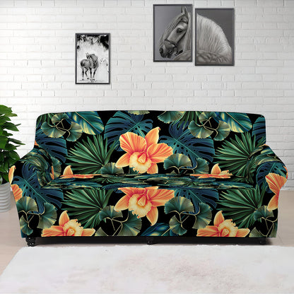 Tropical Leaf And Hawaiian Flower Print Sofa Cover