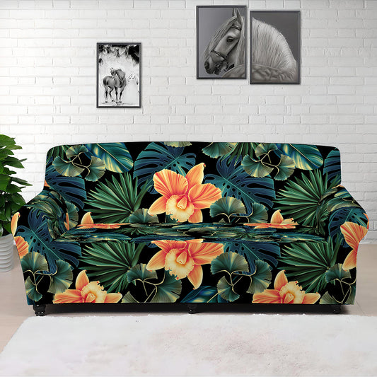Tropical Leaf And Hawaiian Flower Print Sofa Cover