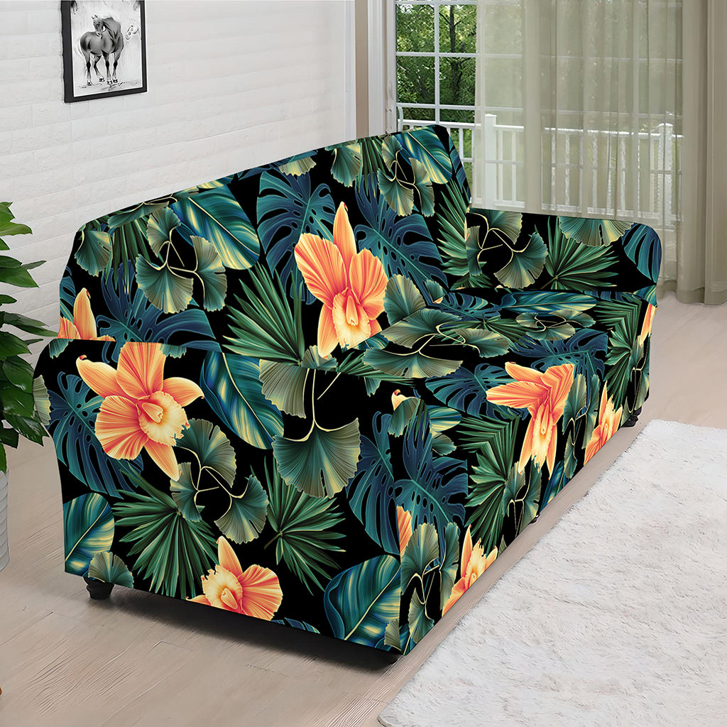 Tropical Leaf And Hawaiian Flower Print Sofa Cover