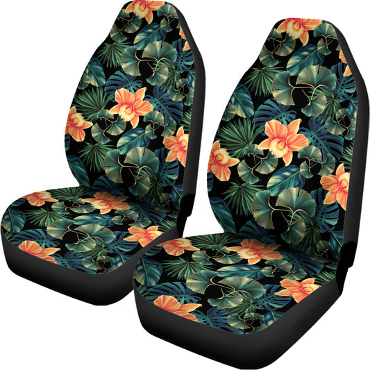 Tropical Leaf And Hawaiian Flower Print Universal Fit Car Seat Covers