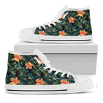 Tropical Leaf And Hawaiian Flower Print White High Top Shoes
