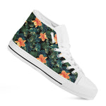 Tropical Leaf And Hawaiian Flower Print White High Top Shoes