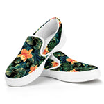 Tropical Leaf And Hawaiian Flower Print White Slip On Shoes