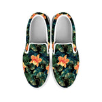 Tropical Leaf And Hawaiian Flower Print White Slip On Shoes