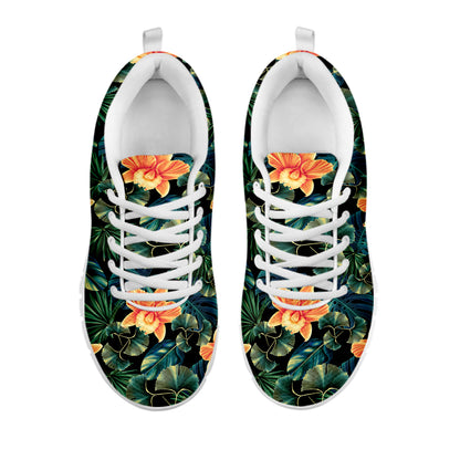 Tropical Leaf And Hawaiian Flower Print White Sneakers