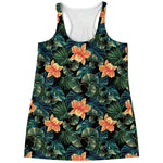 Tropical Leaf And Hawaiian Flower Print Women's Racerback Tank Top