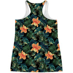 Tropical Leaf And Hawaiian Flower Print Women's Racerback Tank Top