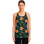 Tropical Leaf And Hawaiian Flower Print Women's Racerback Tank Top