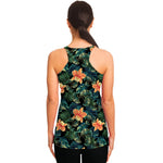 Tropical Leaf And Hawaiian Flower Print Women's Racerback Tank Top