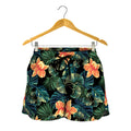Tropical Leaf And Hawaiian Flower Print Women's Shorts