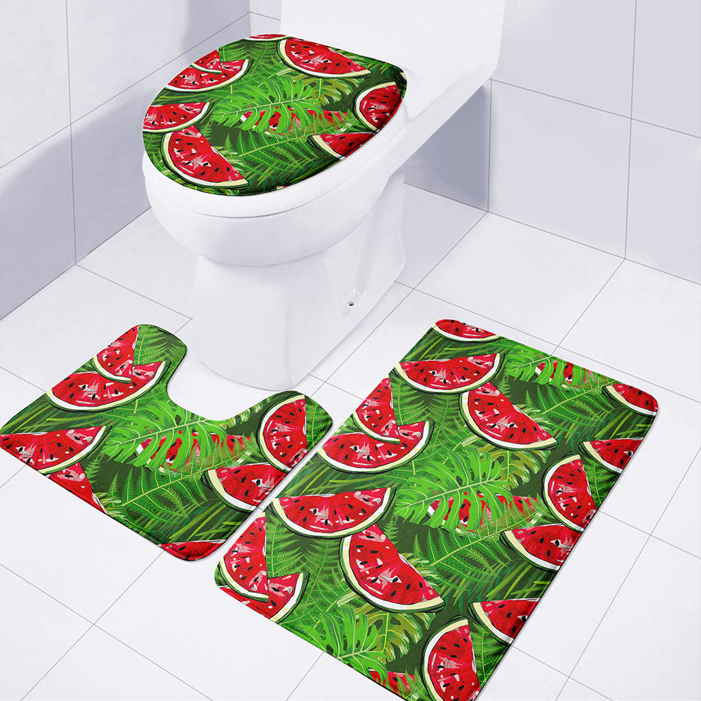 Tropical Leaf Watermelon Pattern Print 3 Piece Bath Mat Set