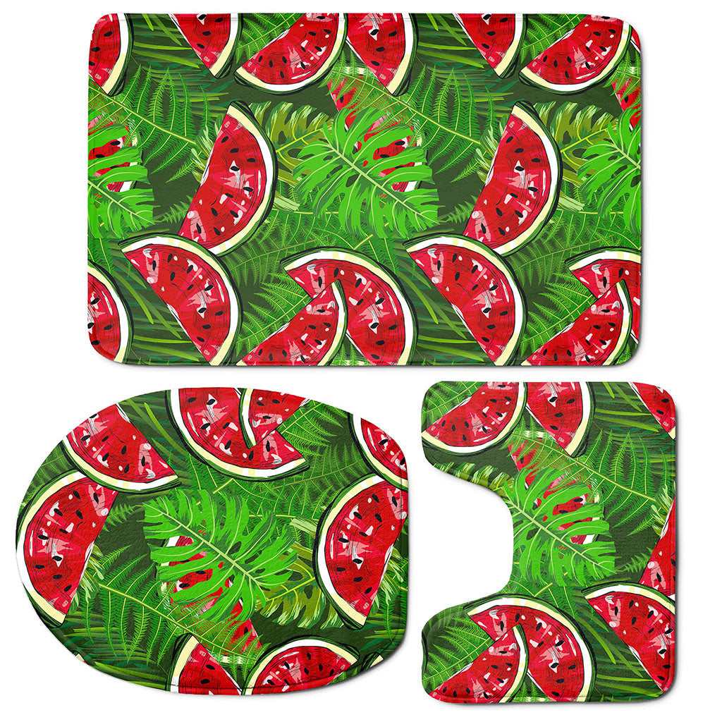 Tropical Leaf Watermelon Pattern Print 3 Piece Bath Mat Set