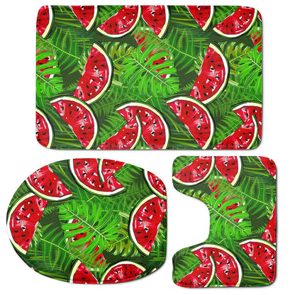 Tropical Leaf Watermelon Pattern Print 3 Piece Bath Mat Set
