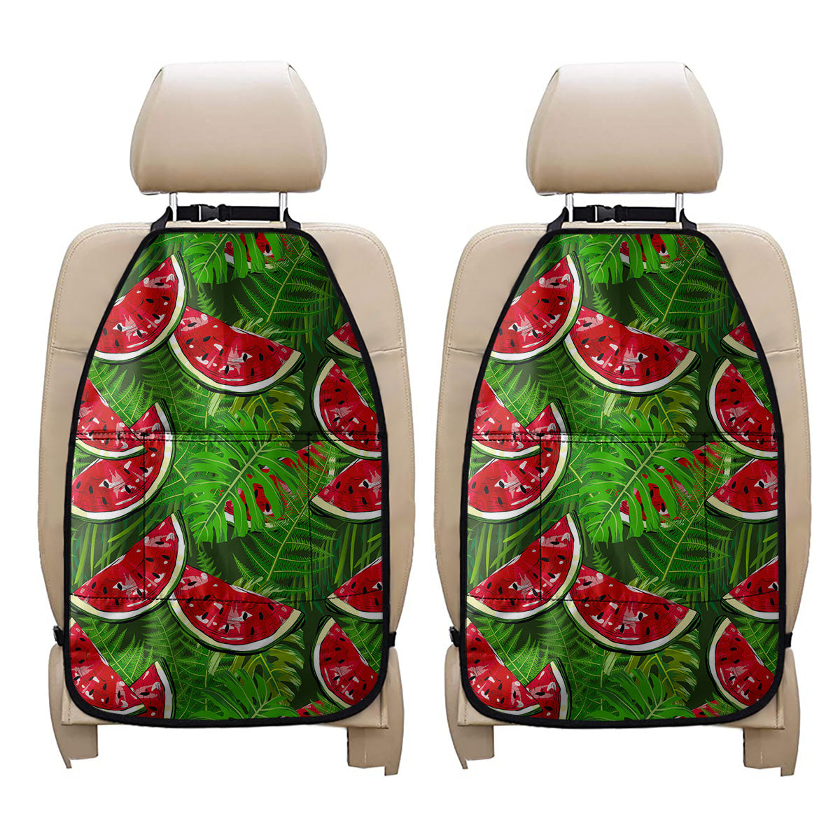Tropical Leaf Watermelon Pattern Print Car Seat Organizers