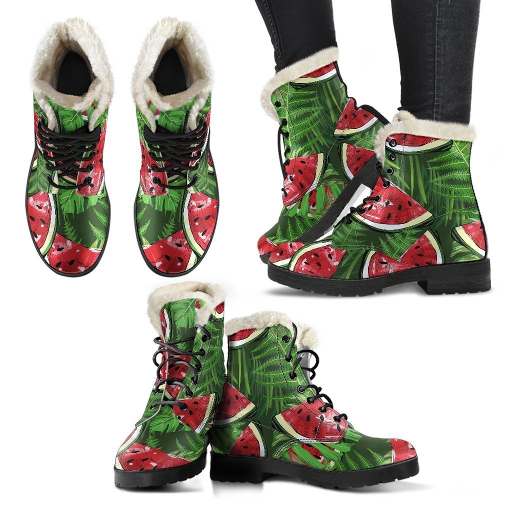 Tropical Leaf Watermelon Pattern Print Comfy Boots GearFrost