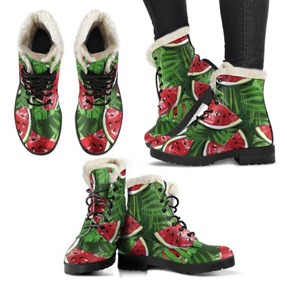 Tropical Leaf Watermelon Pattern Print Comfy Boots GearFrost