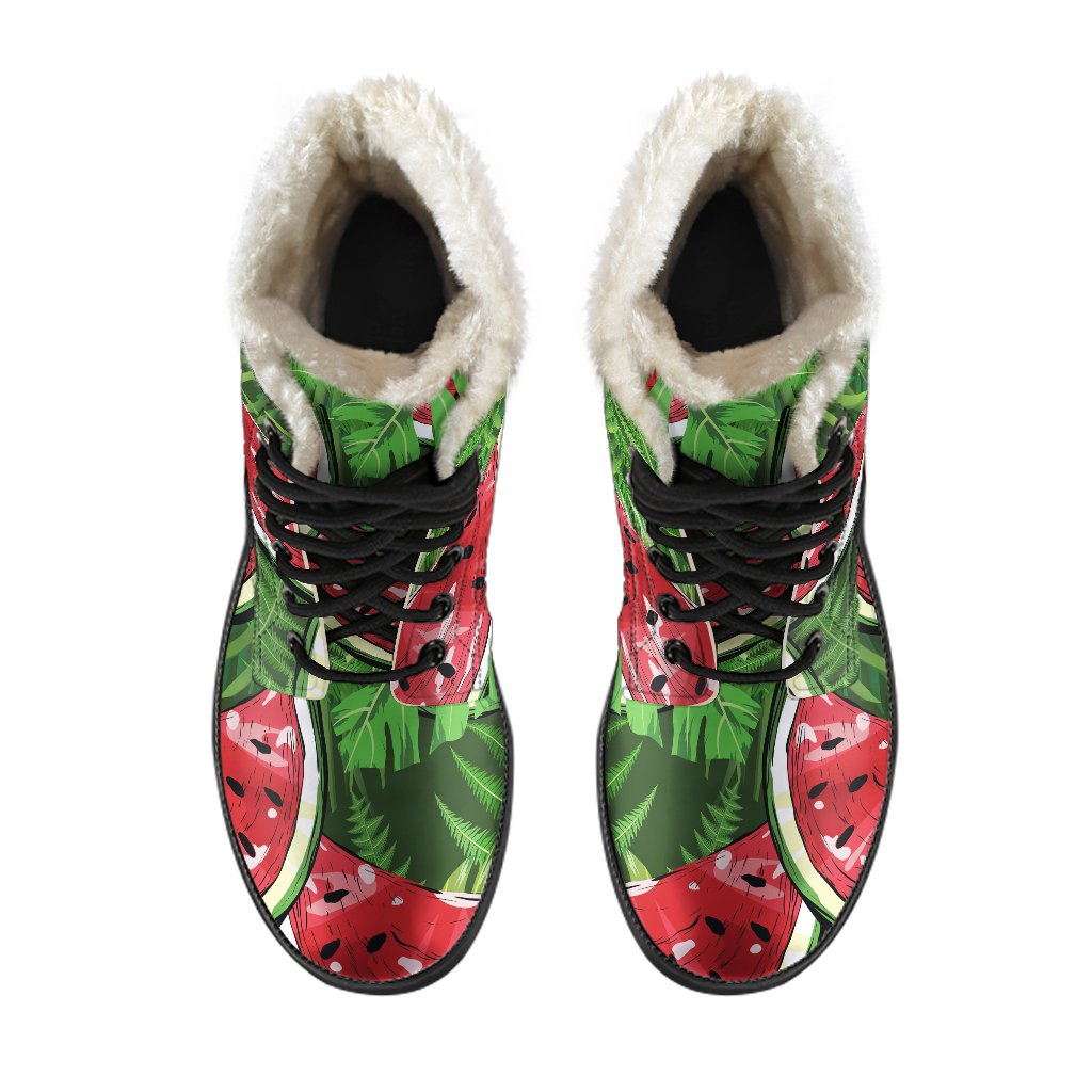 Tropical Leaf Watermelon Pattern Print Comfy Boots GearFrost