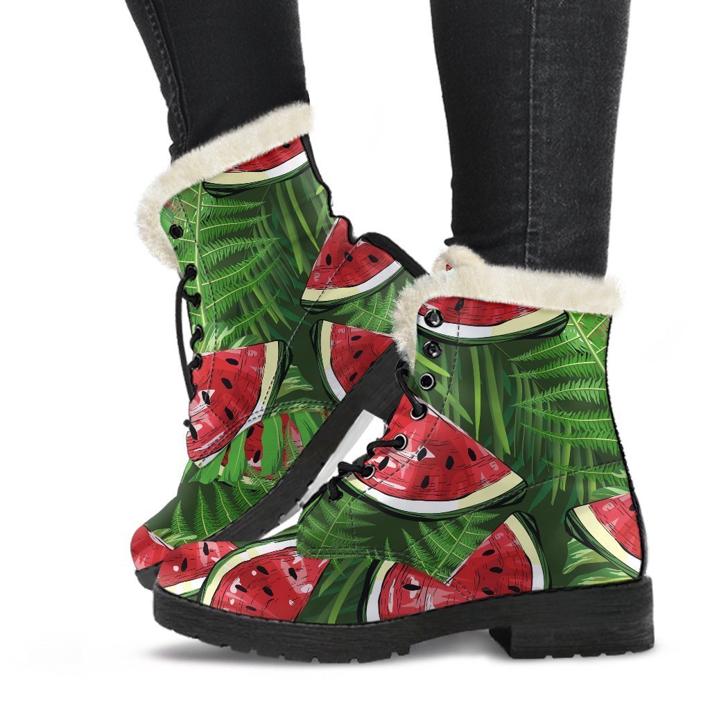Tropical Leaf Watermelon Pattern Print Comfy Boots GearFrost
