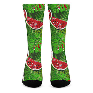 Tropical Leaf Watermelon Pattern Print Crew Socks