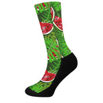 Tropical Leaf Watermelon Pattern Print Crew Socks