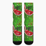 Tropical Leaf Watermelon Pattern Print Crew Socks