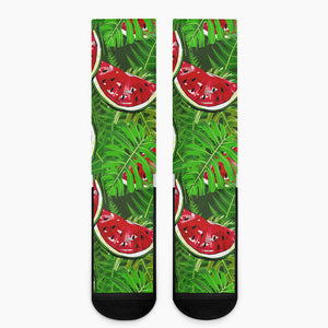 Tropical Leaf Watermelon Pattern Print Crew Socks