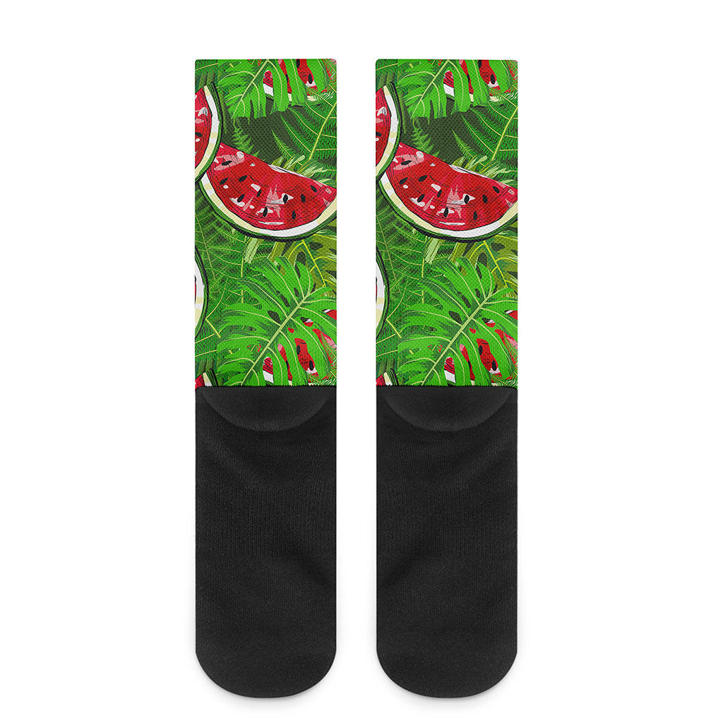 Tropical Leaf Watermelon Pattern Print Crew Socks