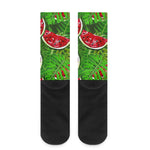 Tropical Leaf Watermelon Pattern Print Crew Socks