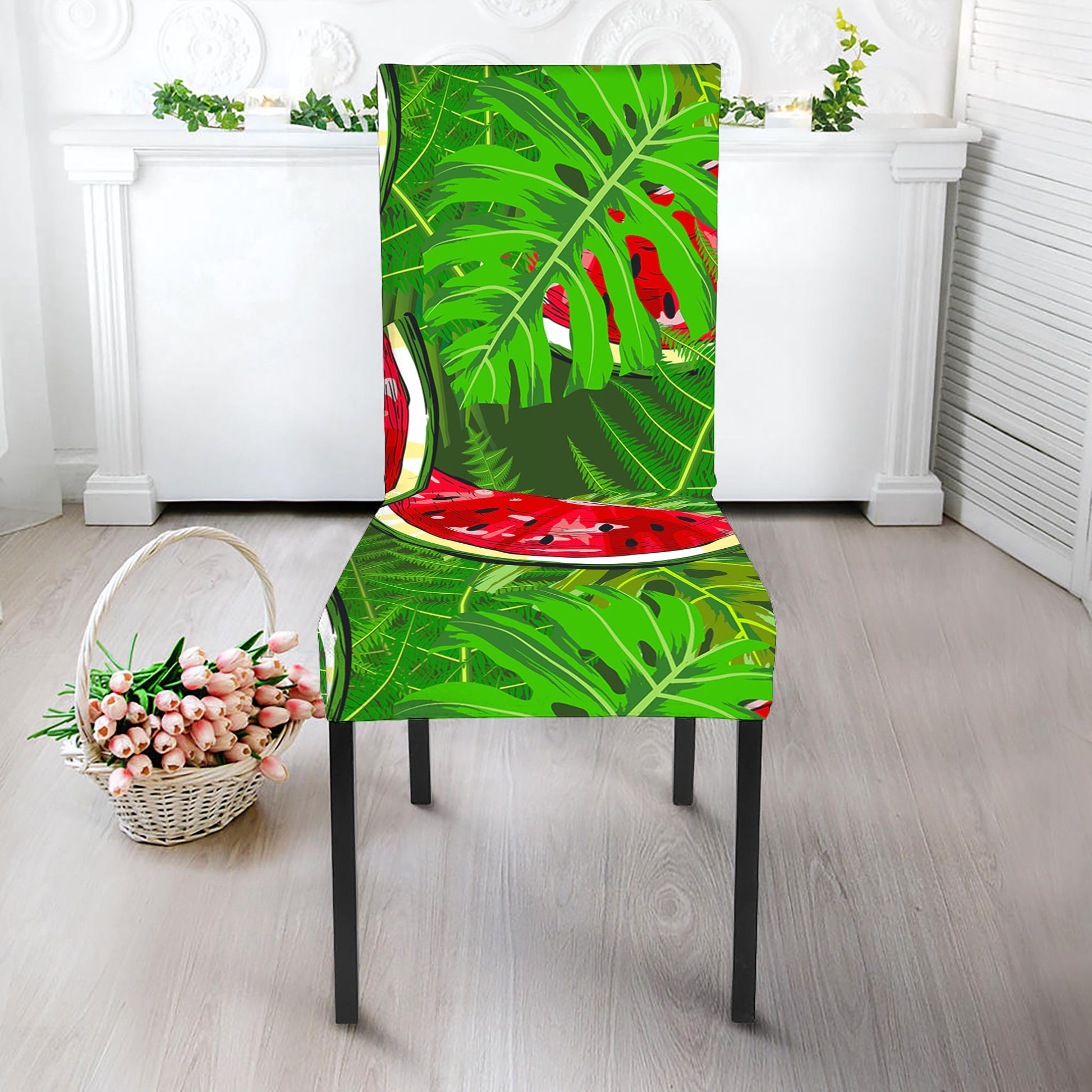 Tropical Leaf Watermelon Pattern Print Dining Chair Slipcover