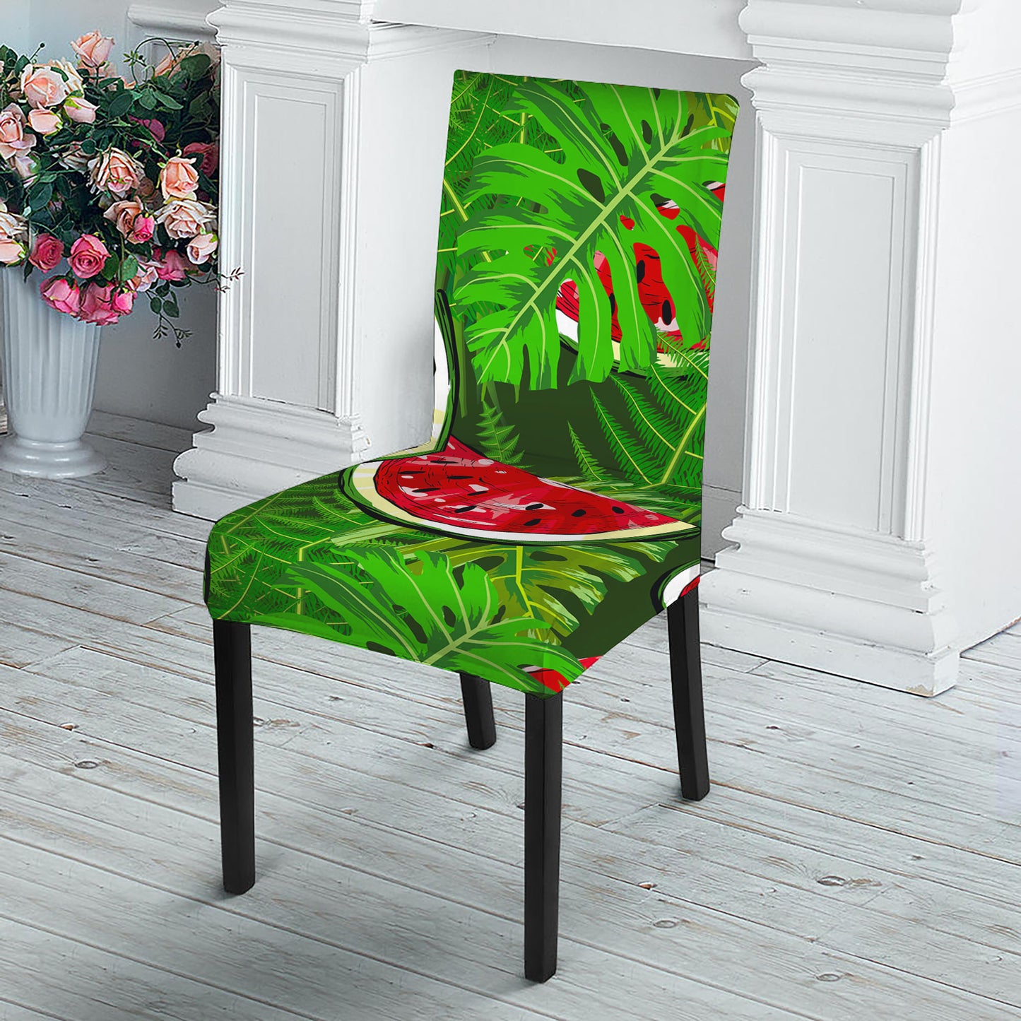 Tropical Leaf Watermelon Pattern Print Dining Chair Slipcover