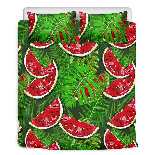 Tropical Leaf Watermelon Pattern Print Duvet Cover Bedding Set