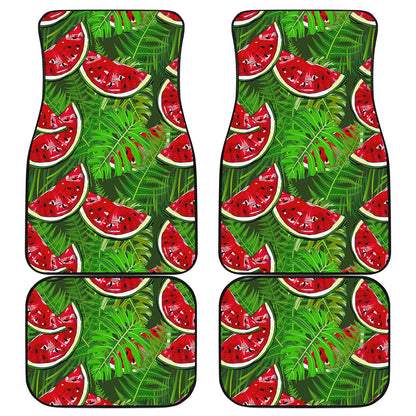 Tropical Leaf Watermelon Pattern Print Front and Back Car Floor Mats